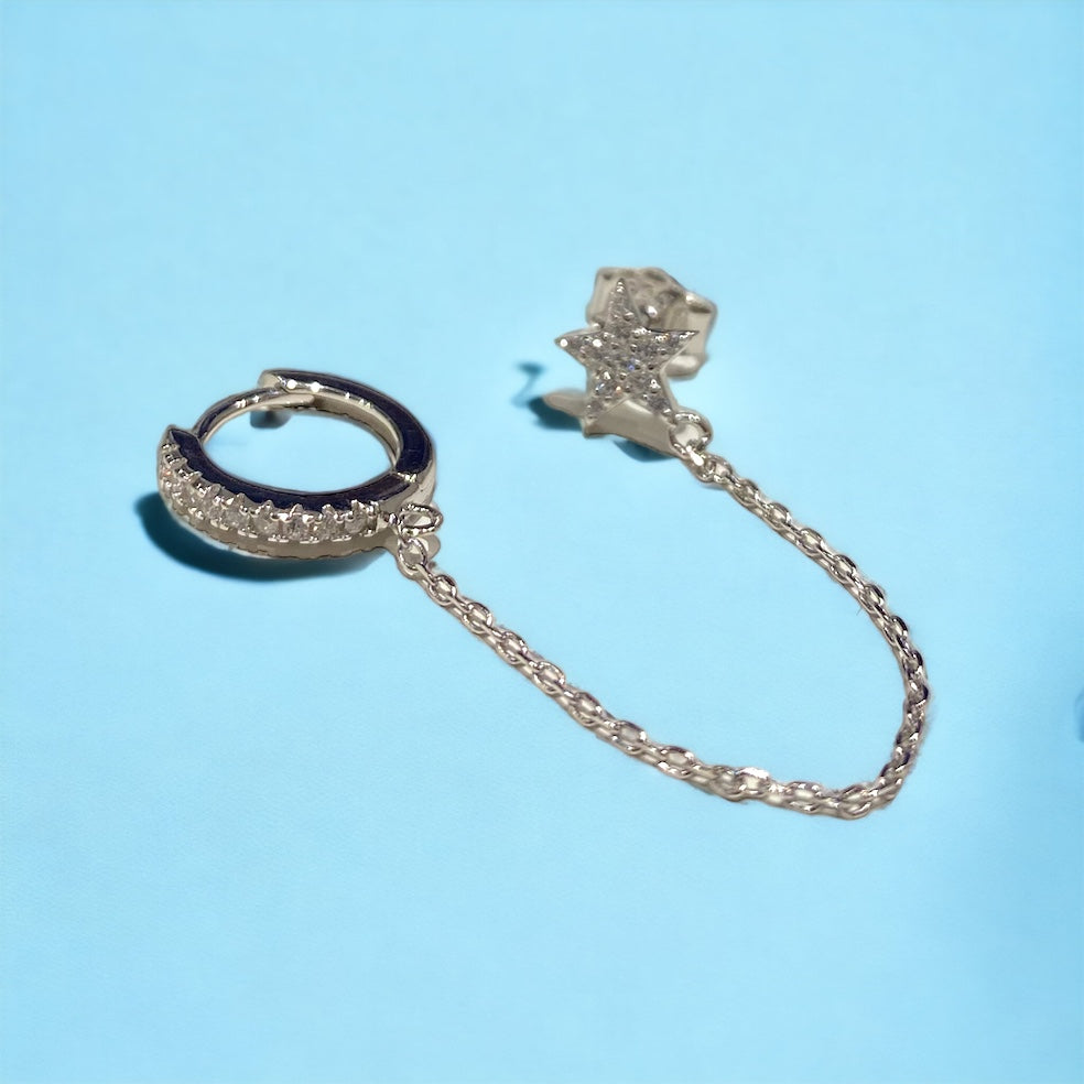 Mono orecchino Rocce doppio foro catena gold