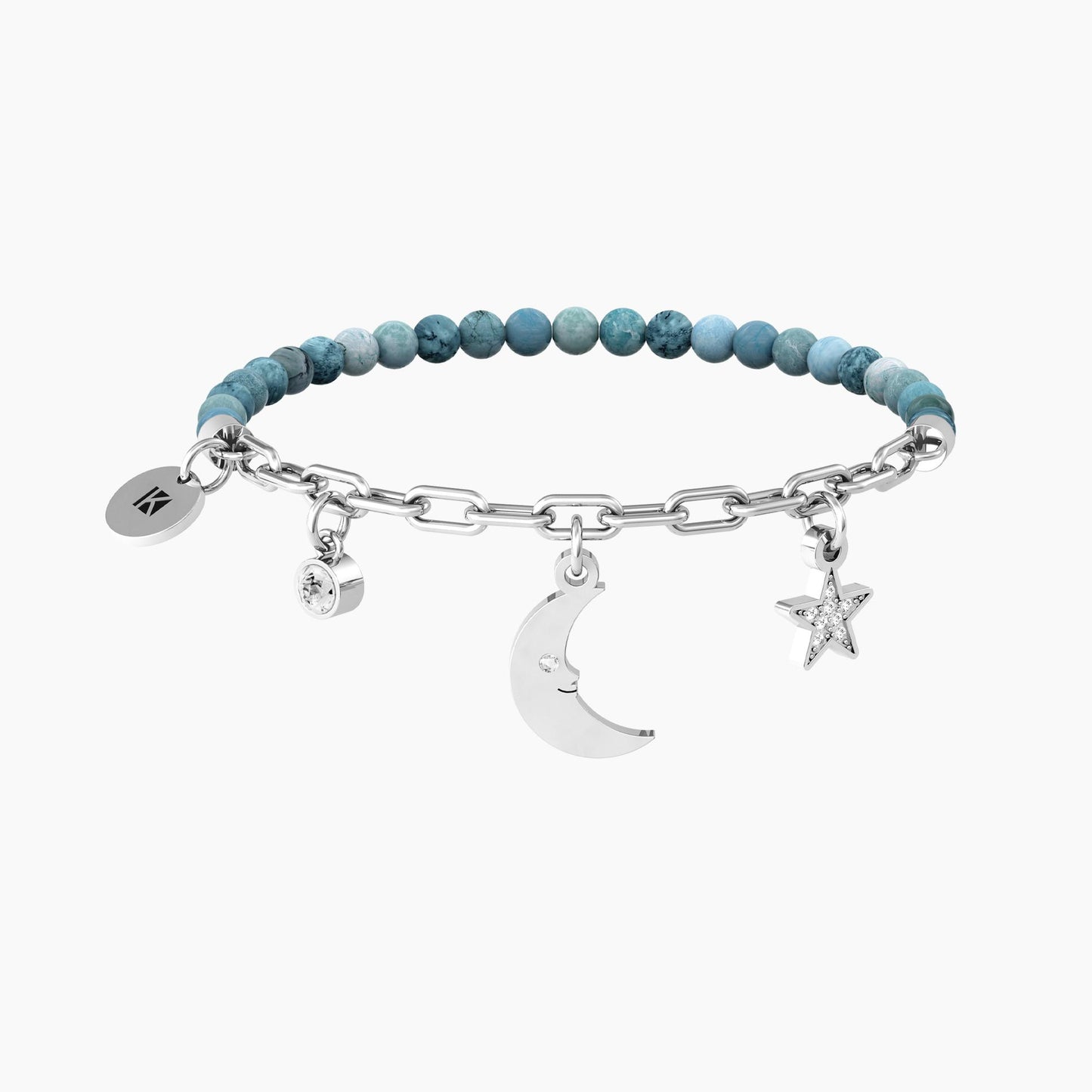 Bracciale Kidult donna con catena, agata azzurra e ciondoli LUNA | SOGNI