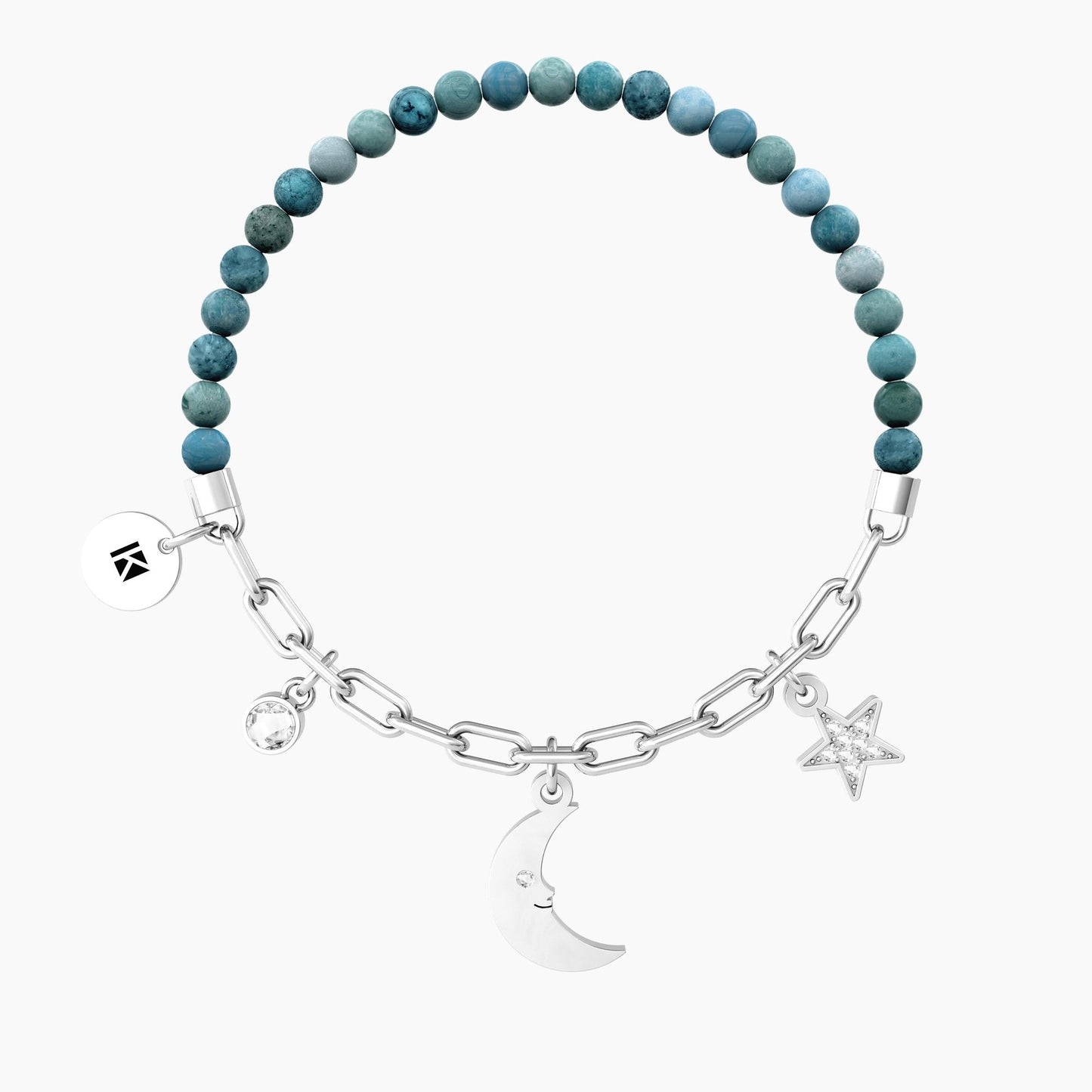 Bracciale Kidult donna con catena, agata azzurra e ciondoli LUNA | SOGNI