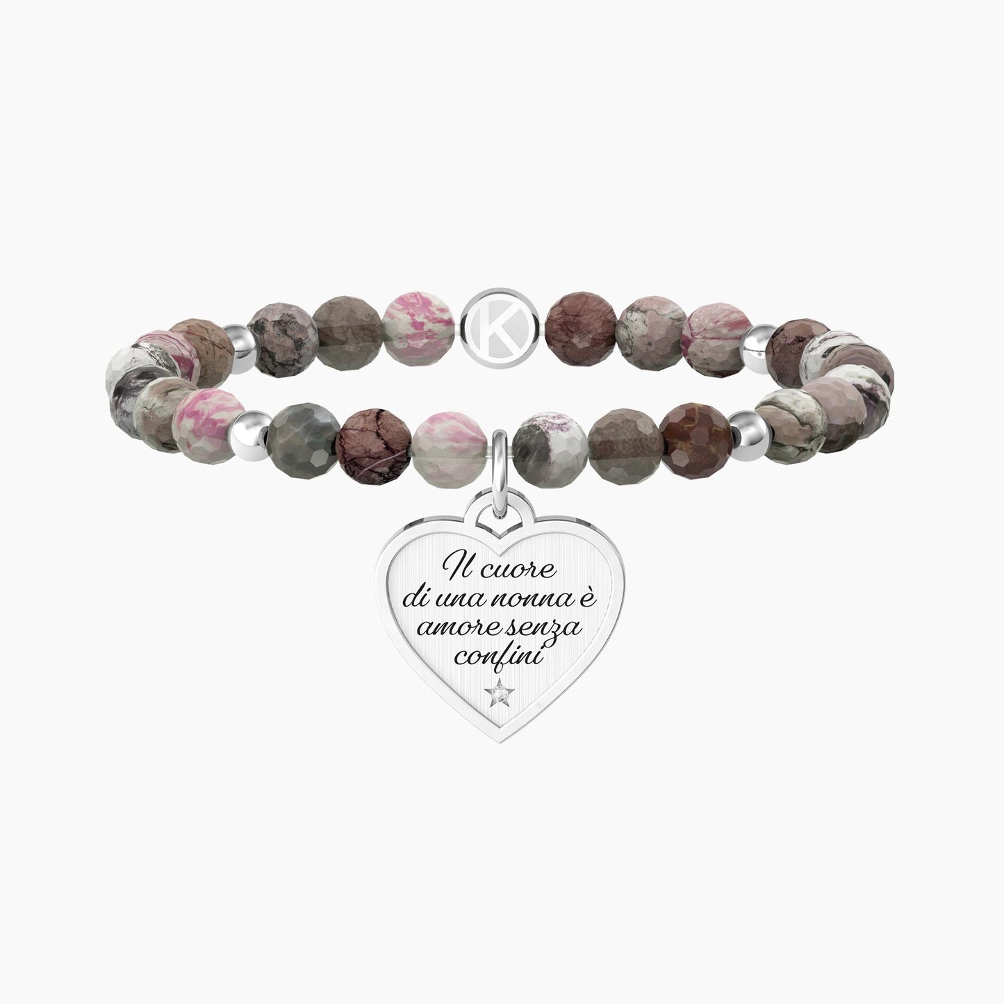 Bracciale Kidult donna con agata multicolor e ciondolo cuore CUORE | NONNA