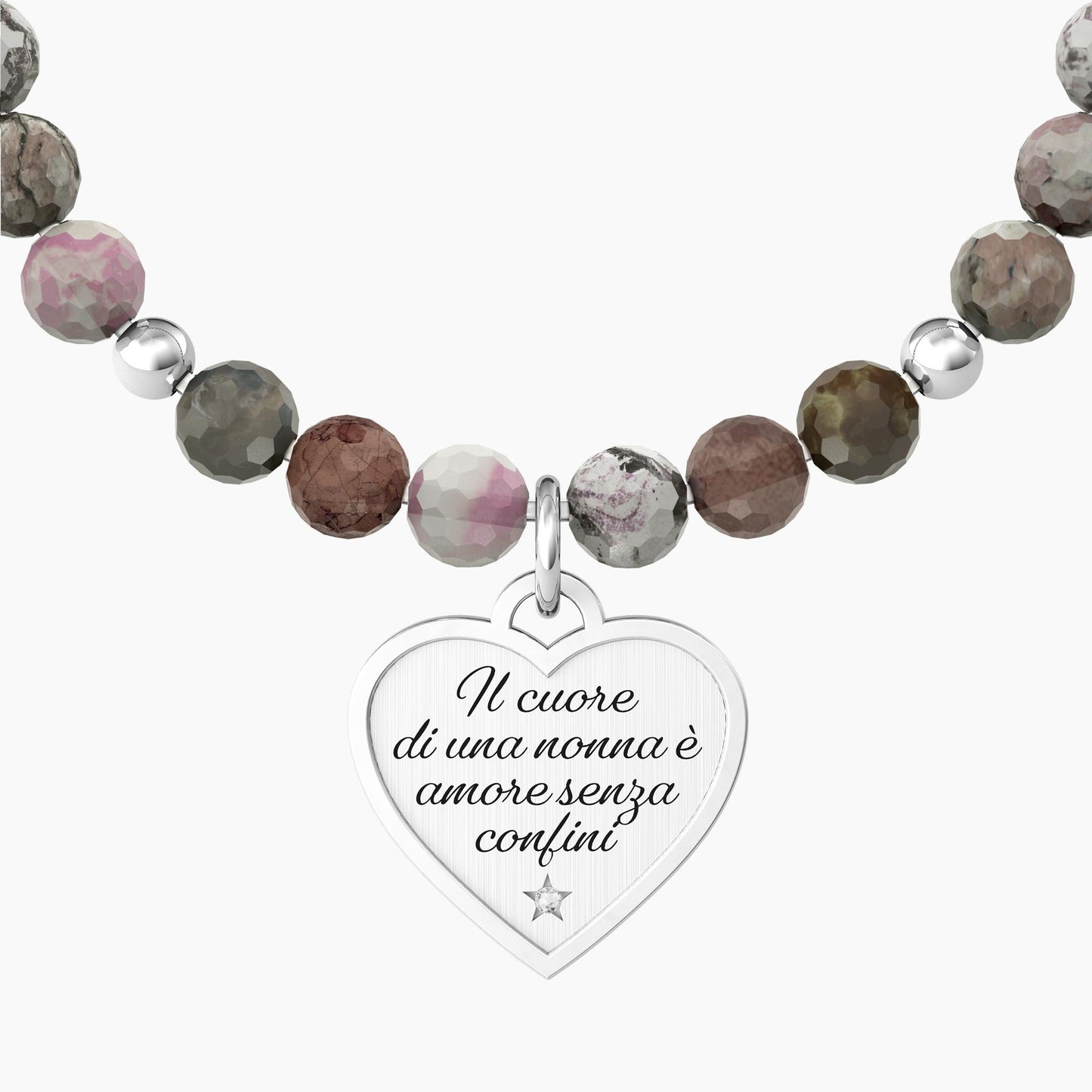 Bracciale Kidult donna con agata multicolor e ciondolo cuore CUORE | NONNA