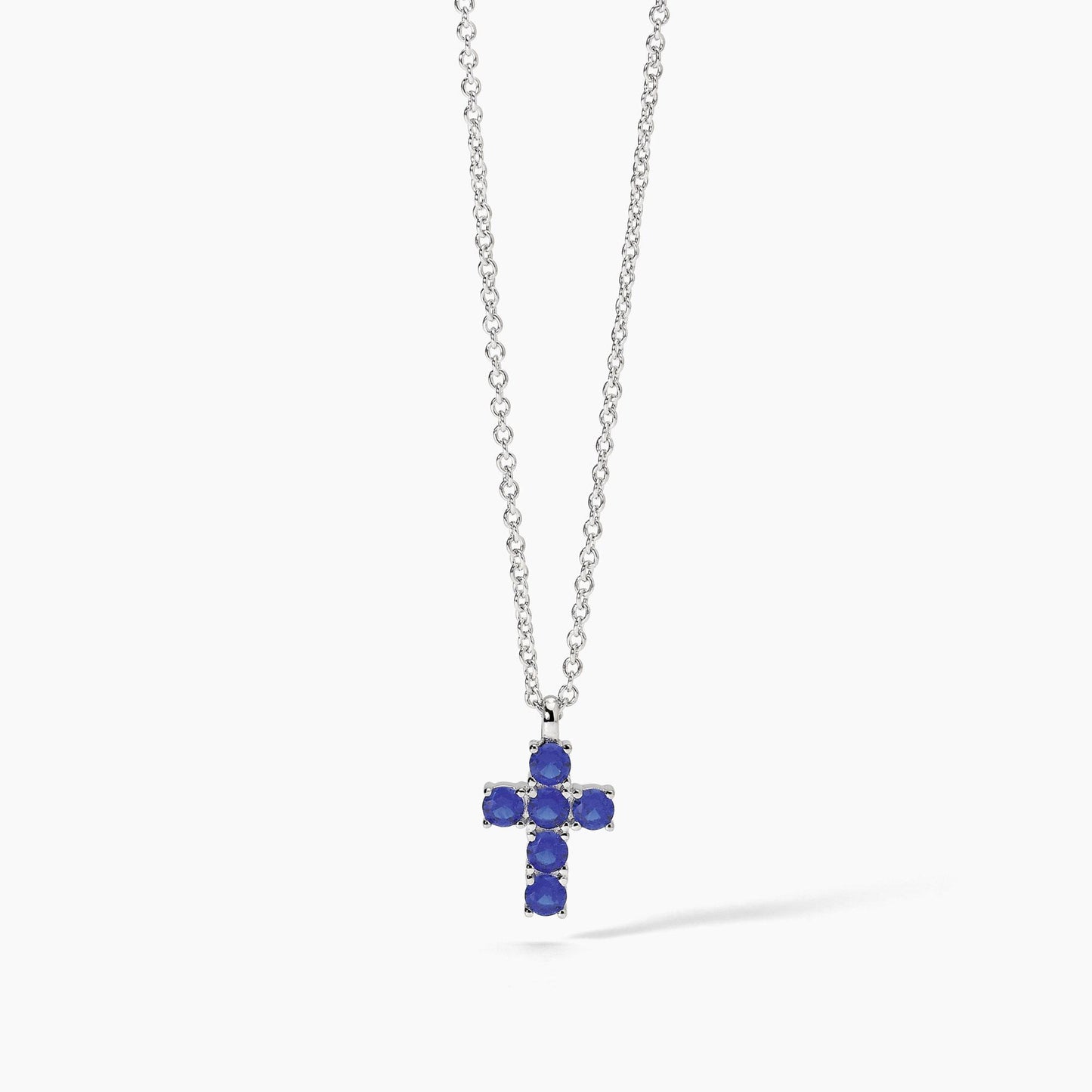 Collana Mabina con ciondolo croce e zaffiri sintetici