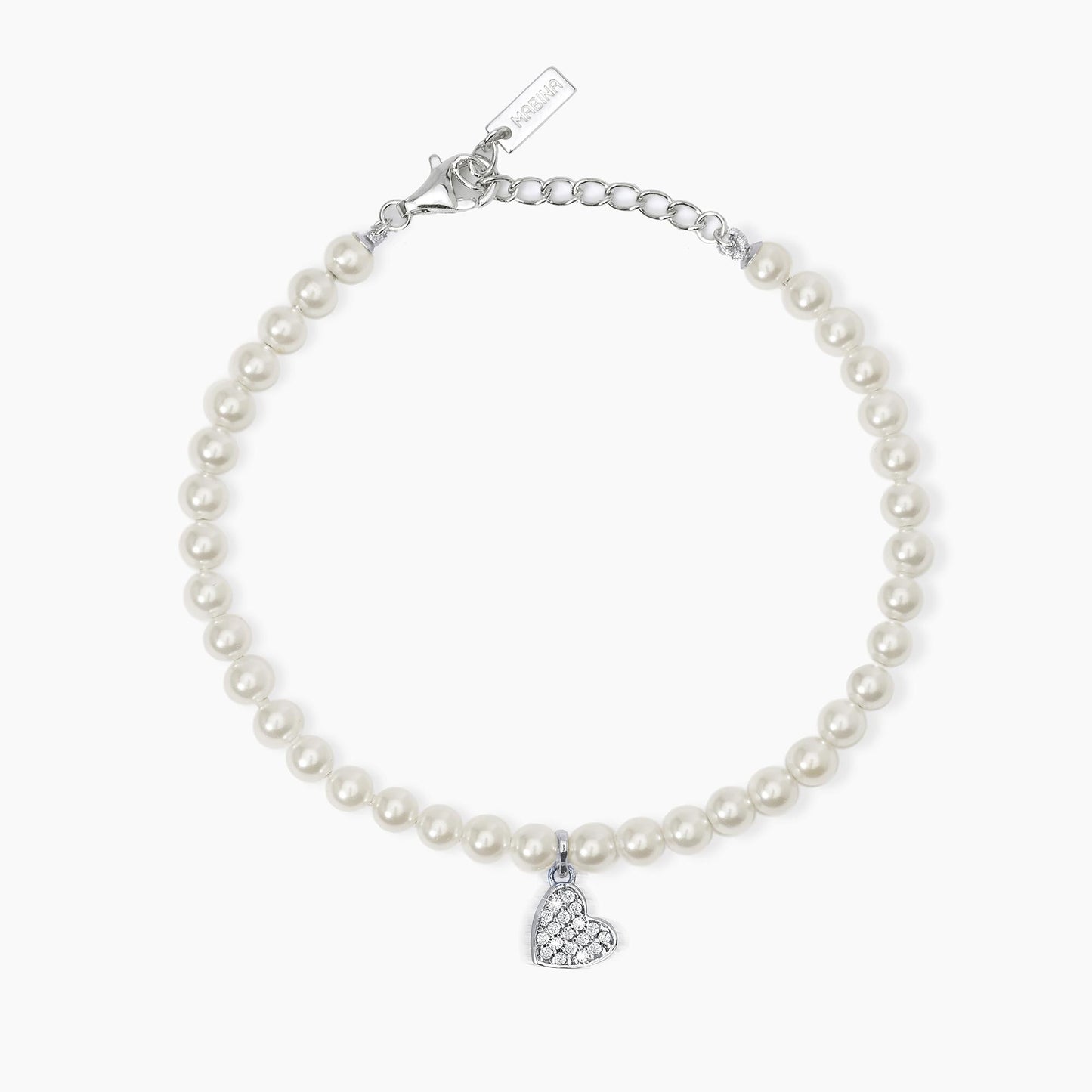 Bracciale Mabina donna con perle conchiglia e cuore in pavè
