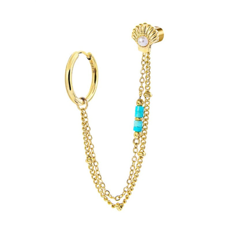 Mono orecchino multindosso conchiglia con perla e perline turchesi