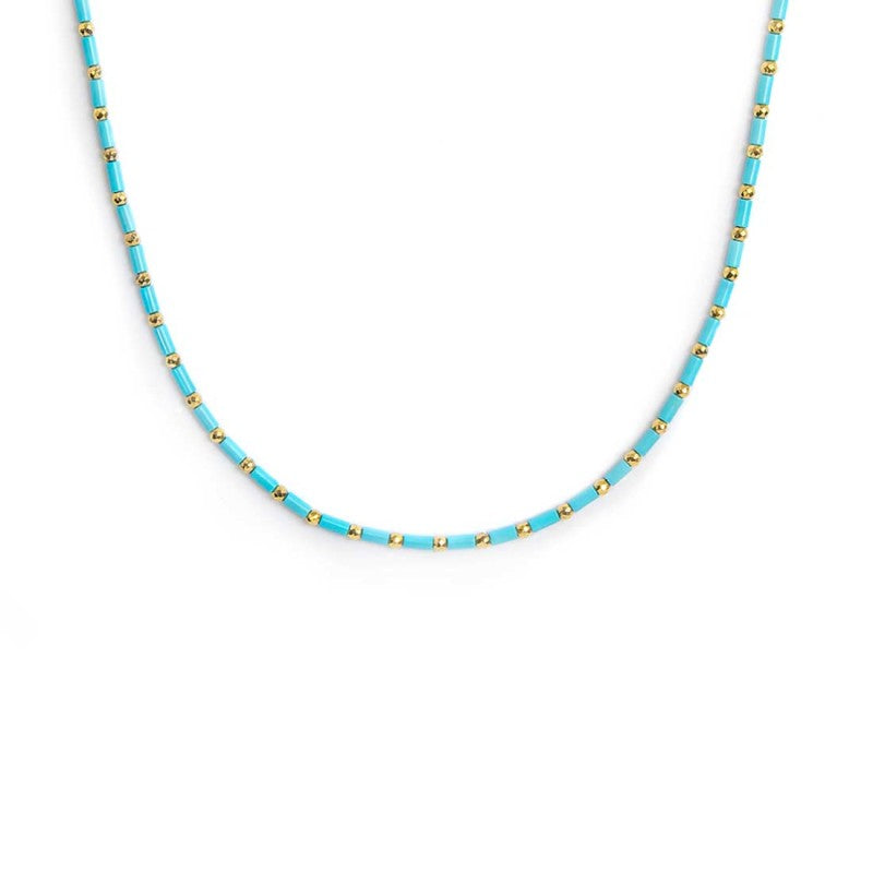 Collana Marlù con perline a tubo turchesi ed ematite