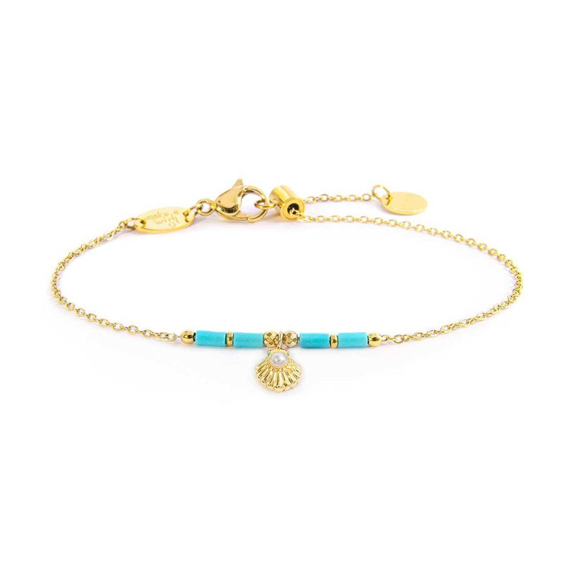 Bracciale Marlù conchiglia pendente con perla e perline a tubo turchesi