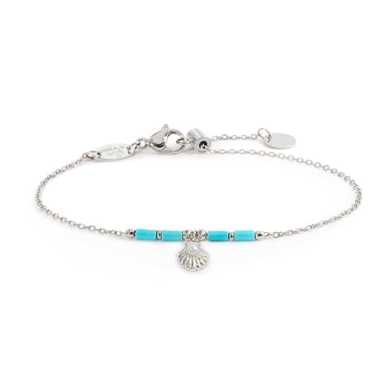 Bracciale Marlù conchiglia pendente con perla e perline a tubo turchesi