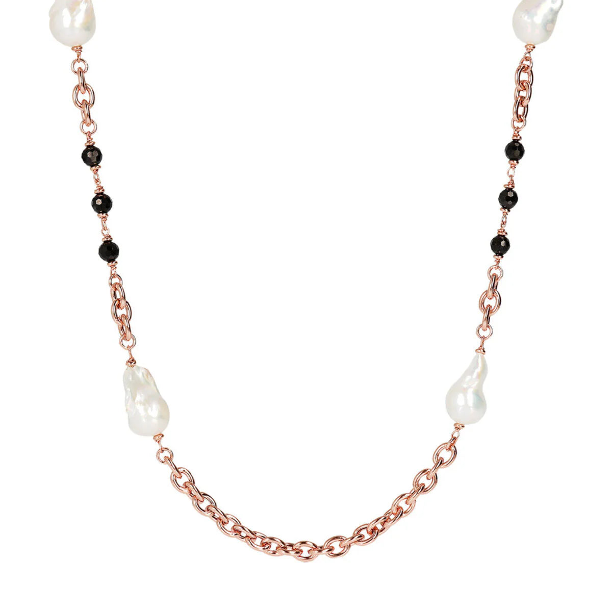 Collana Bronzallure Lunga con Perle Barocche e Spinelli Neri
