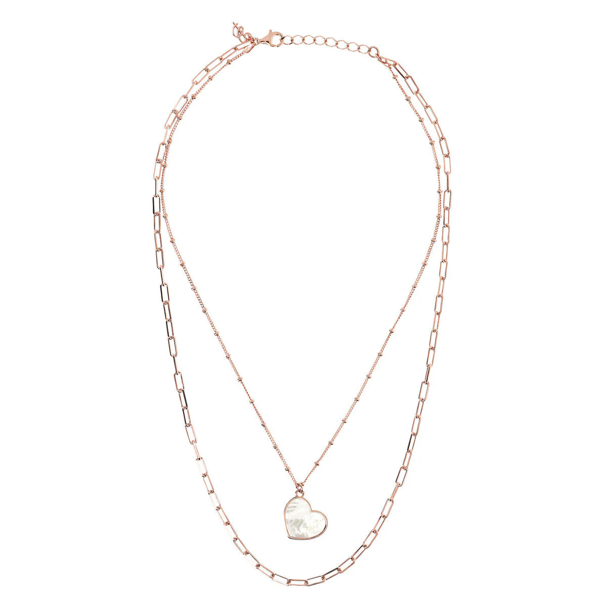 Collana Bronzallure Multifilo Forzatina e Catena Rosario con Pendente Cuore in Pietra Naturale