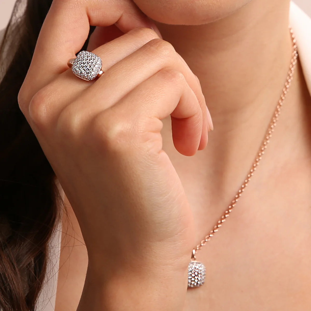 Anello Cocktail Bronzallure con Elemento Quadrato Pavé in Cubic Zirconia