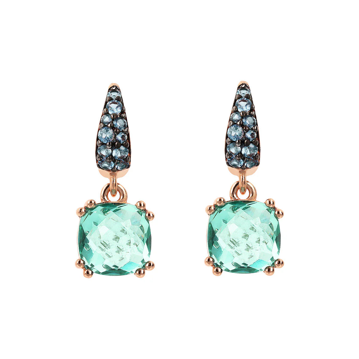 Orecchini pendenti Bronzallure Prisma Gem Quadrata e Pavé Green