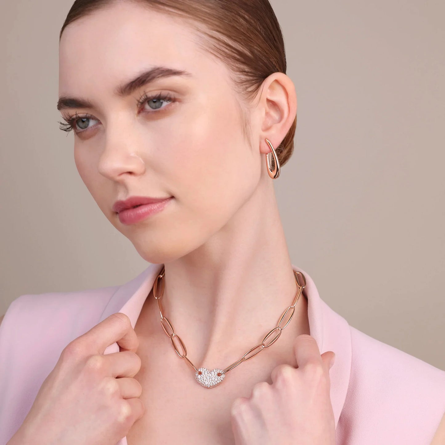 Collana Bronzallure donna Maglie Marquise e cuore in pavè