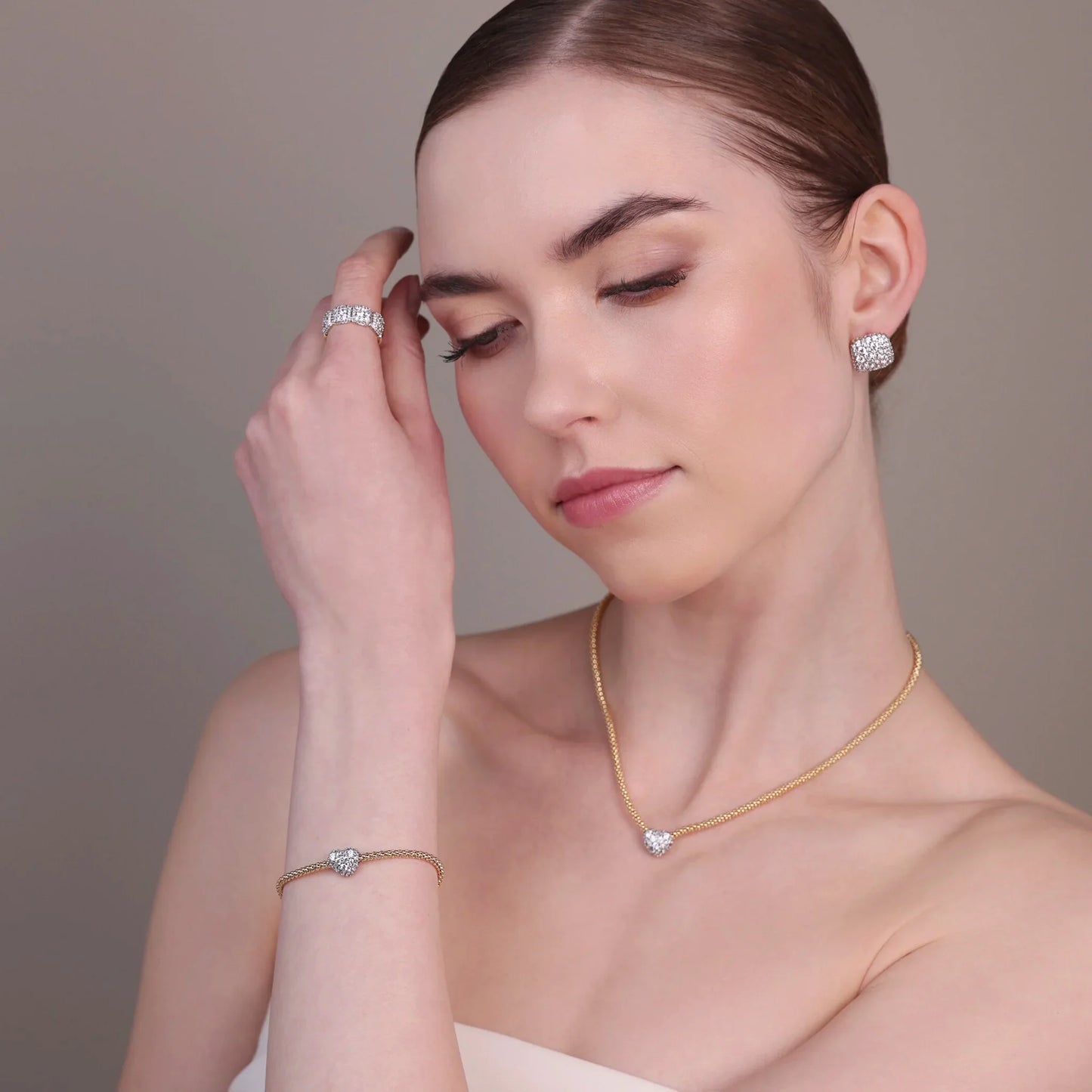 Bracciale Bronzallure donna Maglia popcorn con cuore centrale in pavè