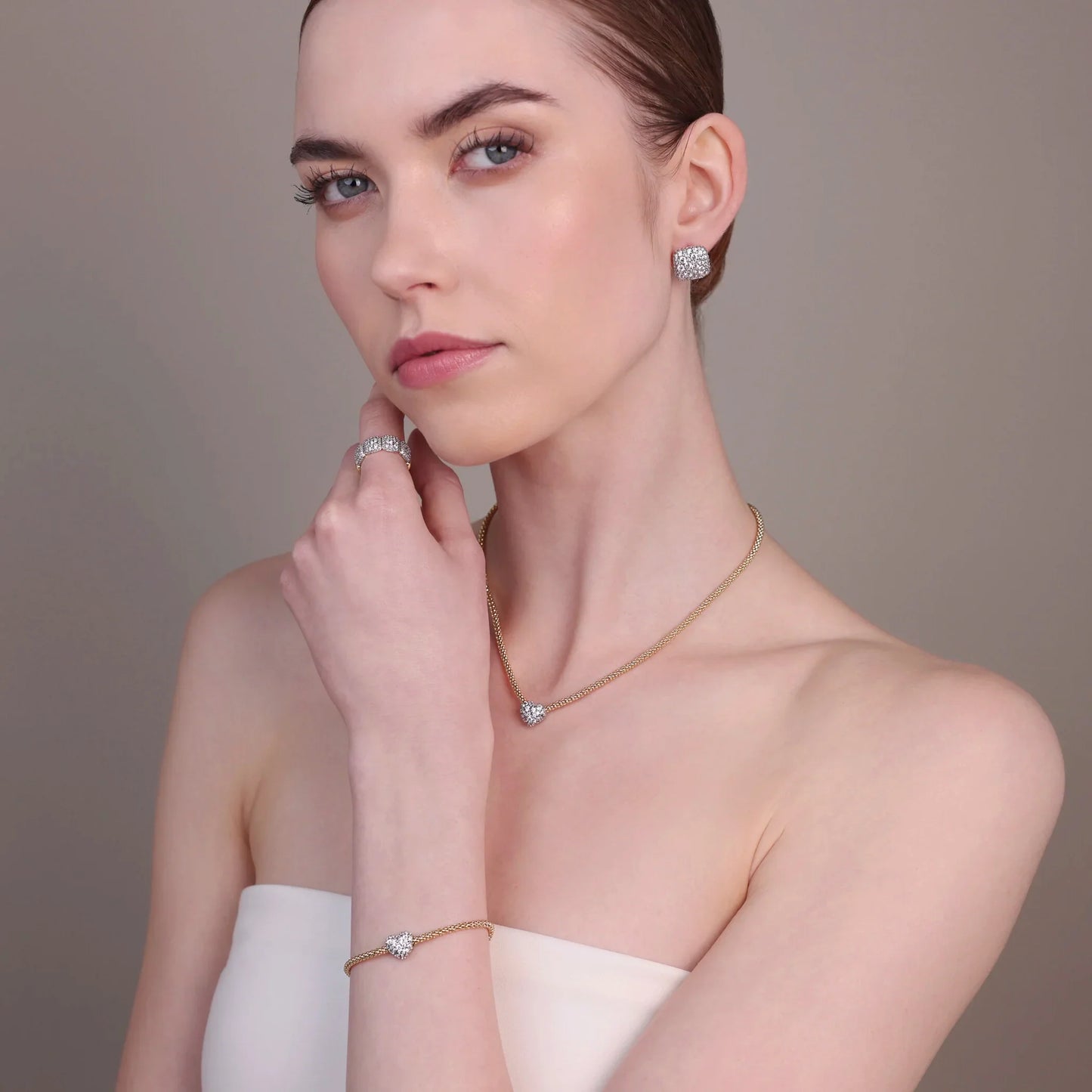 Collana Bronzallure donna Maglia popcorn con cuoricino in pavè