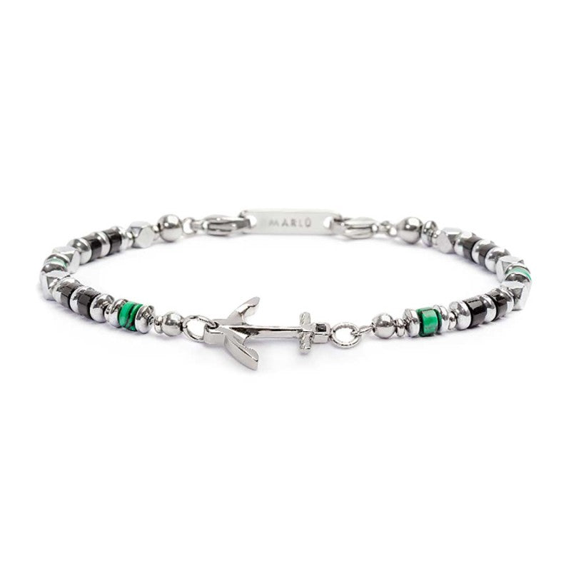 Bracciale Marlù Uomo con ancora elementi in malachite ed onice nera