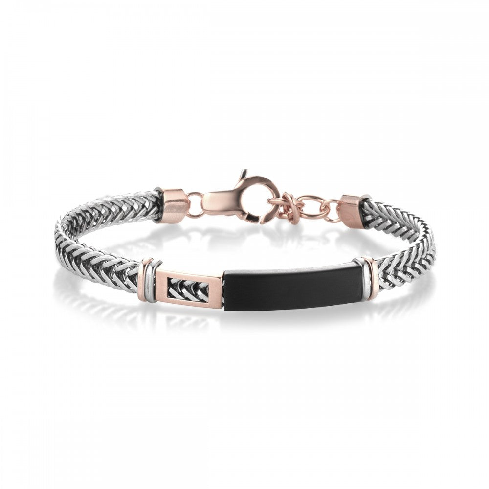 Bracciale Hèctor uomo Piastrina rosè e black con catena intreccio
