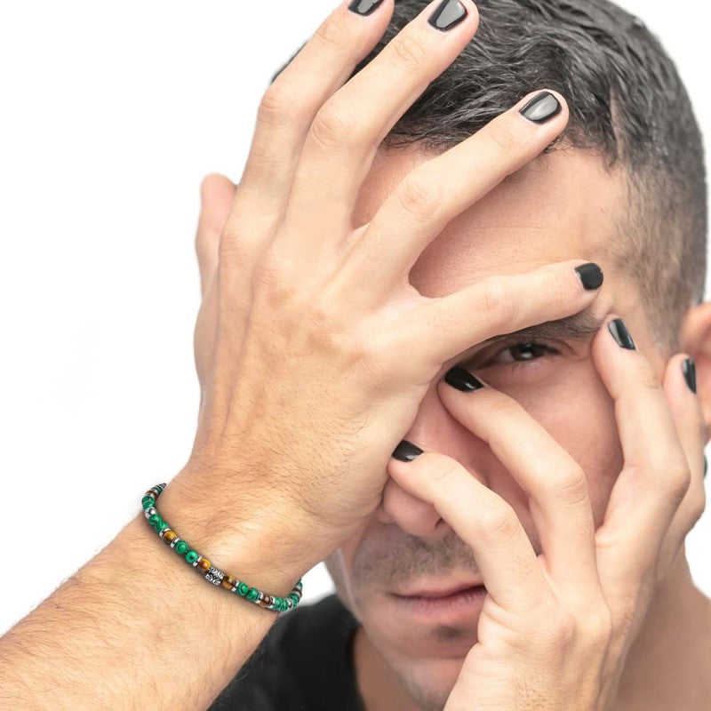 Bracciale Marlù unisex malachite e occhio di tigre
