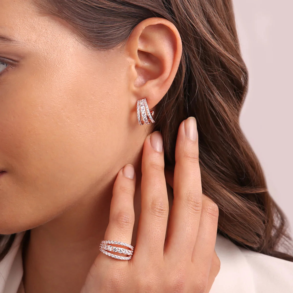 Orecchini Bronzallure a Cerchio Triplo Filo Pavé in Cubic Zirconia