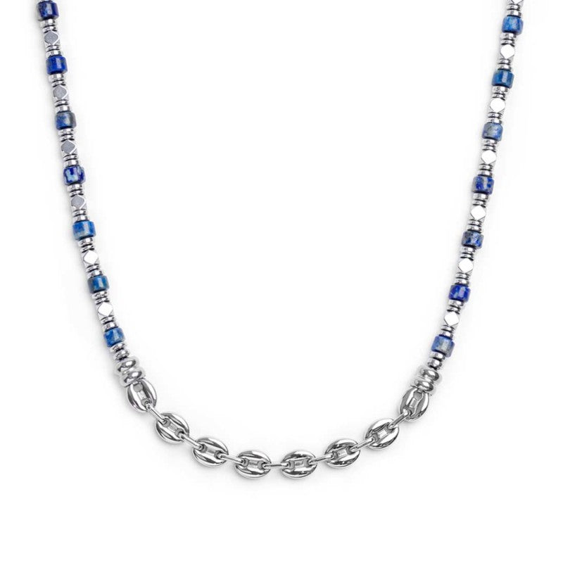 Collana Marlù uomo con rondelle in sodalite ed elementi in ematite