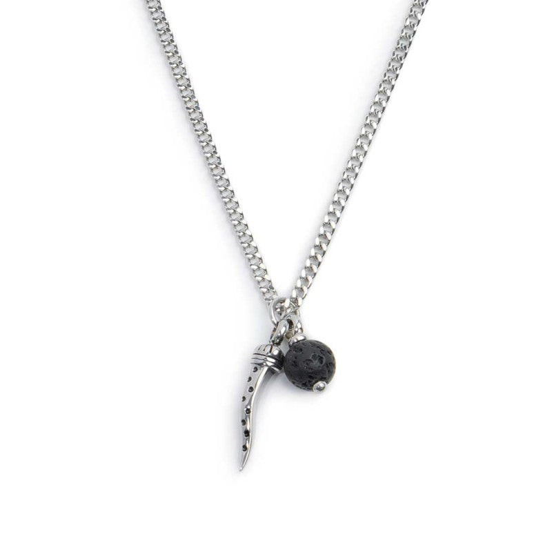 Collana Marlù corno e pietra lavica