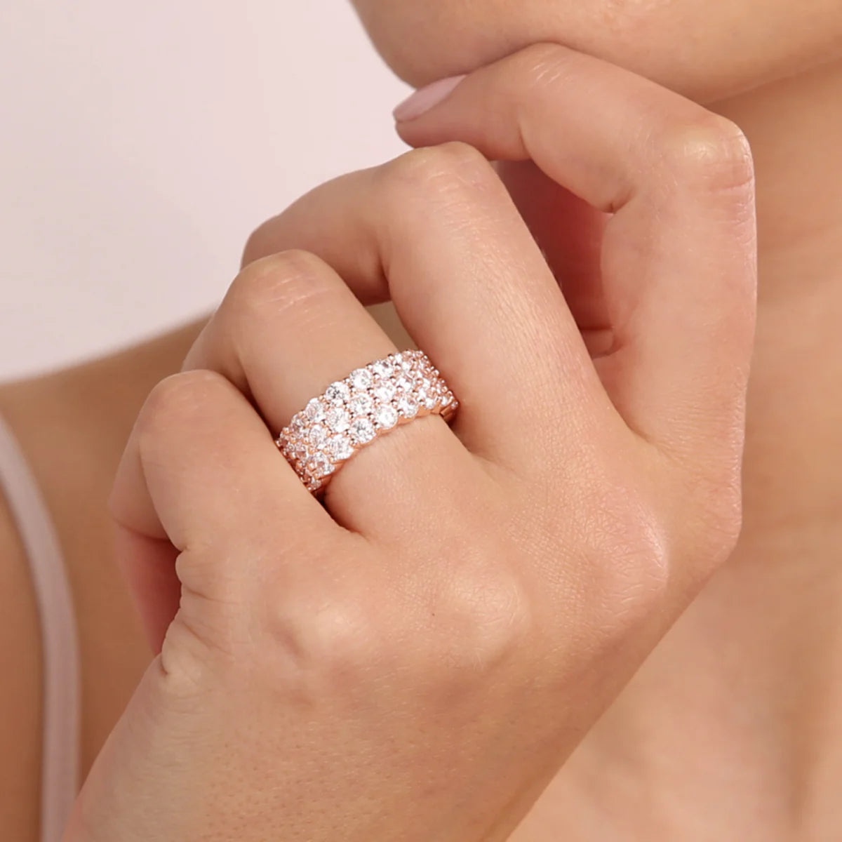 Anello Bronzallure a Fascia con Tre File di Cubic Zirconia