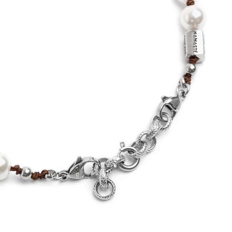 Bracciale Marlù unisex cordino marrone con perle
