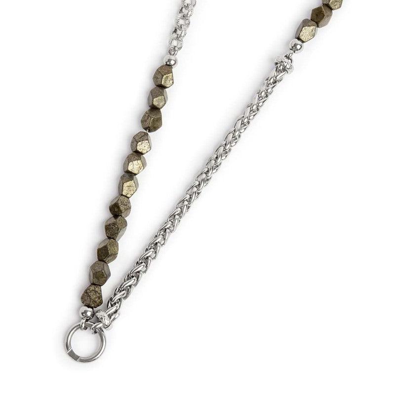Collana Marlù unisex pietre pirite e catena sonaglio e rolò