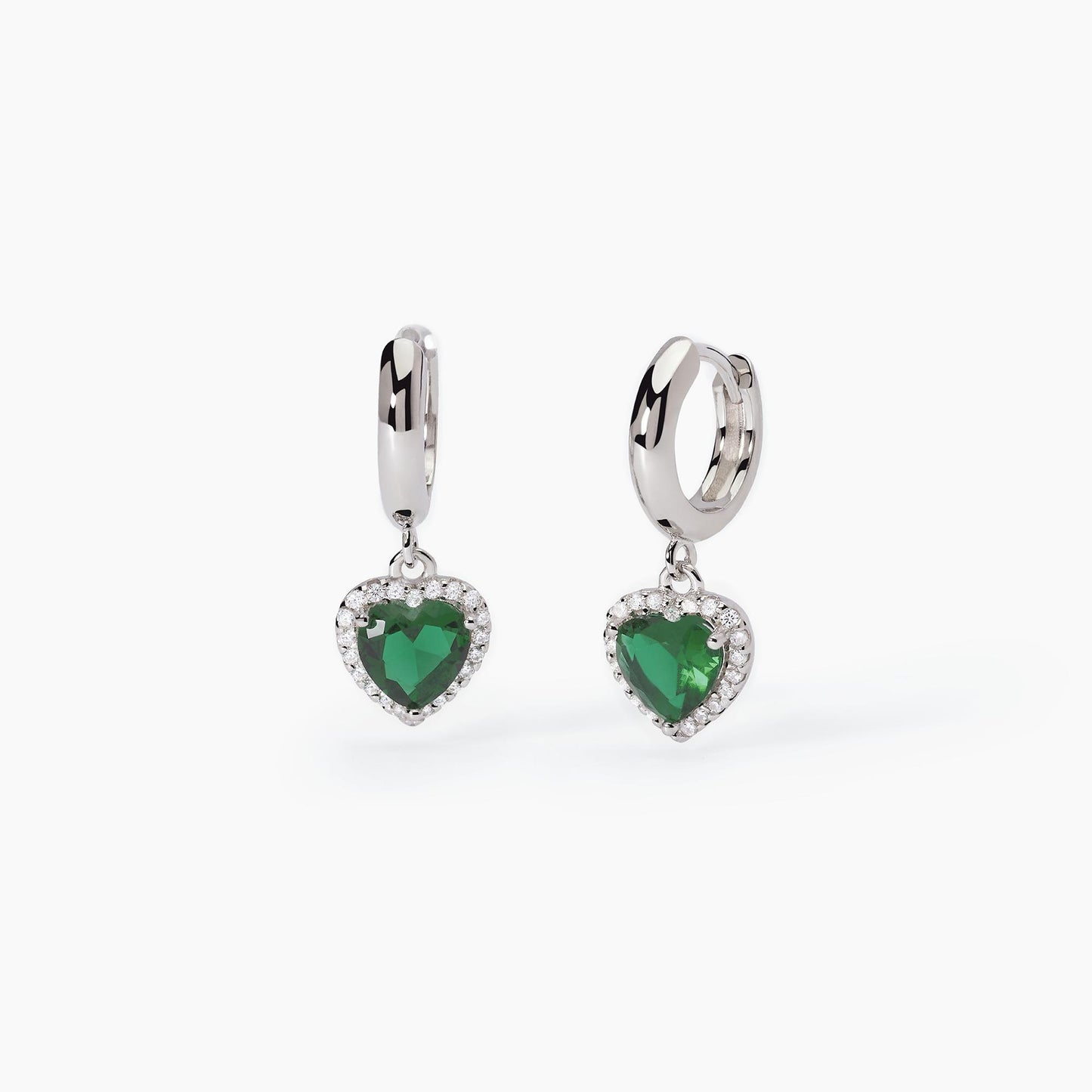 Orecchini Mabina donna in argento a cerchio con smeraldi sintetici taglio cuore