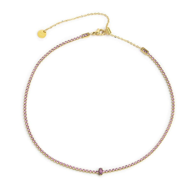 COLLANA MARLU' DONNA tennis con zirconi e zircone centrale baguette Gold