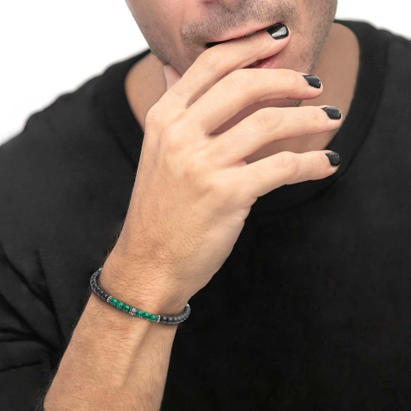 Bracciale unisex Marlù con onice nero e malachite