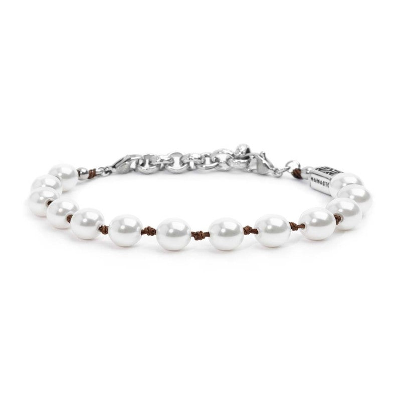 Bracciale Marlù unisex cordino marrone con perle