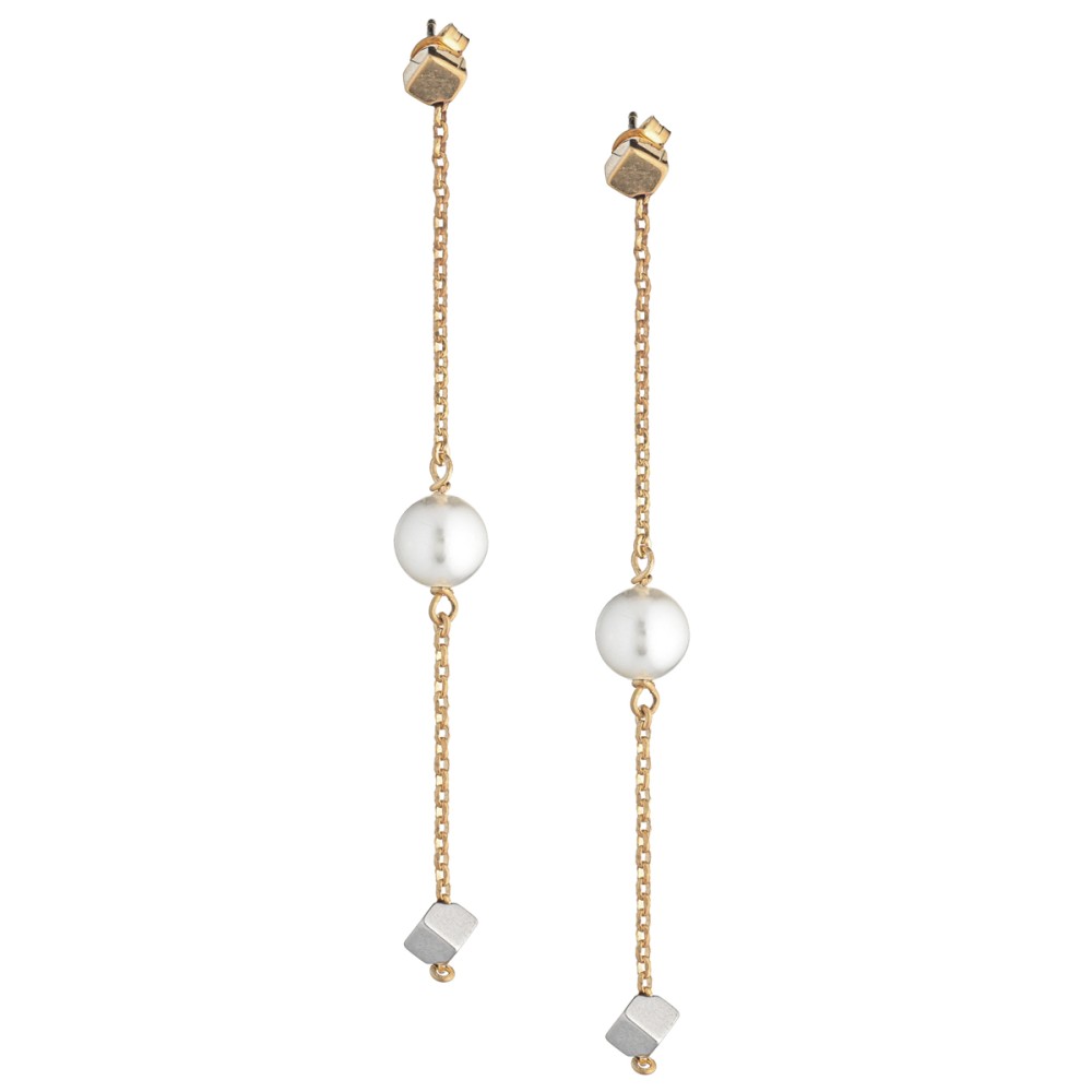 Orecchini pendenti Marcello Pane Cubetti e perla gold