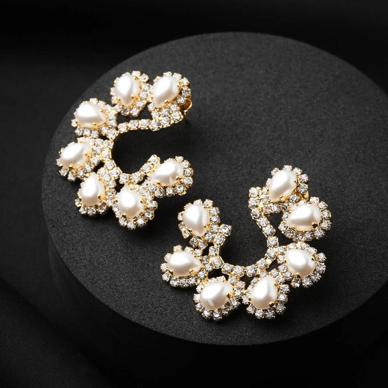 Orecchini donna Diamond Accessori in Ottone Semicerchio con Perla e Pietre