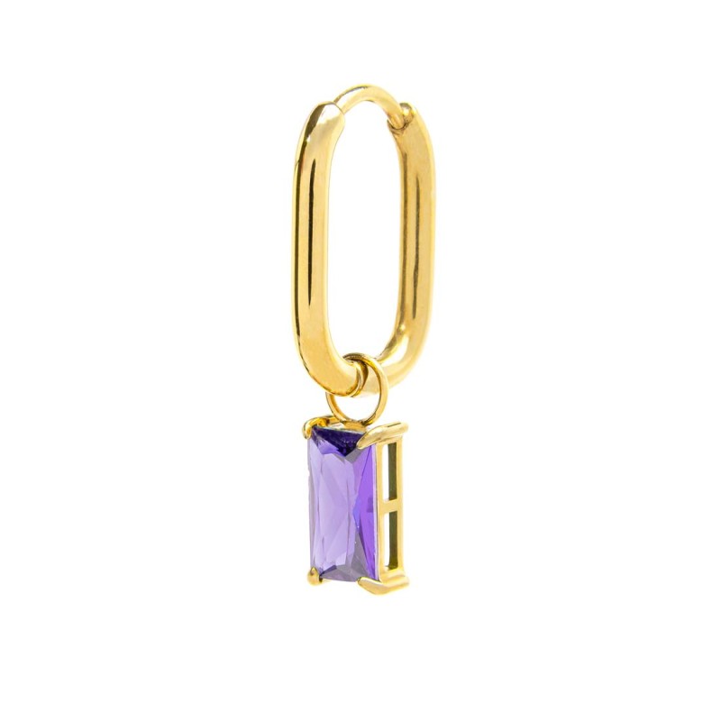 Mono Orecchino Marlù Donna ovale con zircone baguette Viola