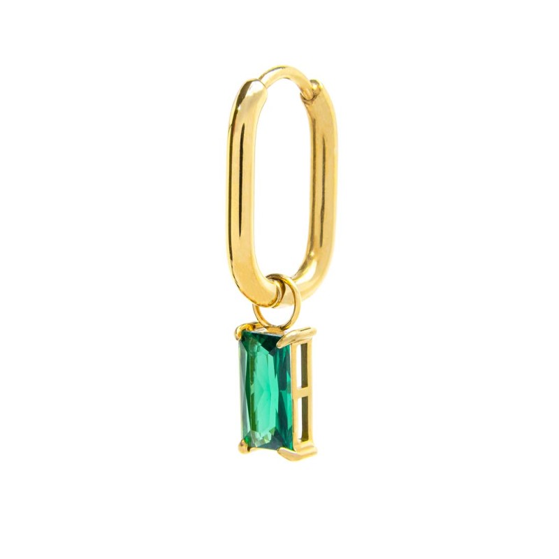 Mono Orecchino Marlù Donna ovale con zircone baguette Verde