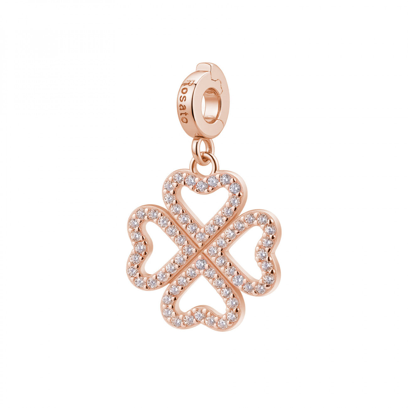 Charm Rosato Storie Quadrifoglio rosè con zirconi
