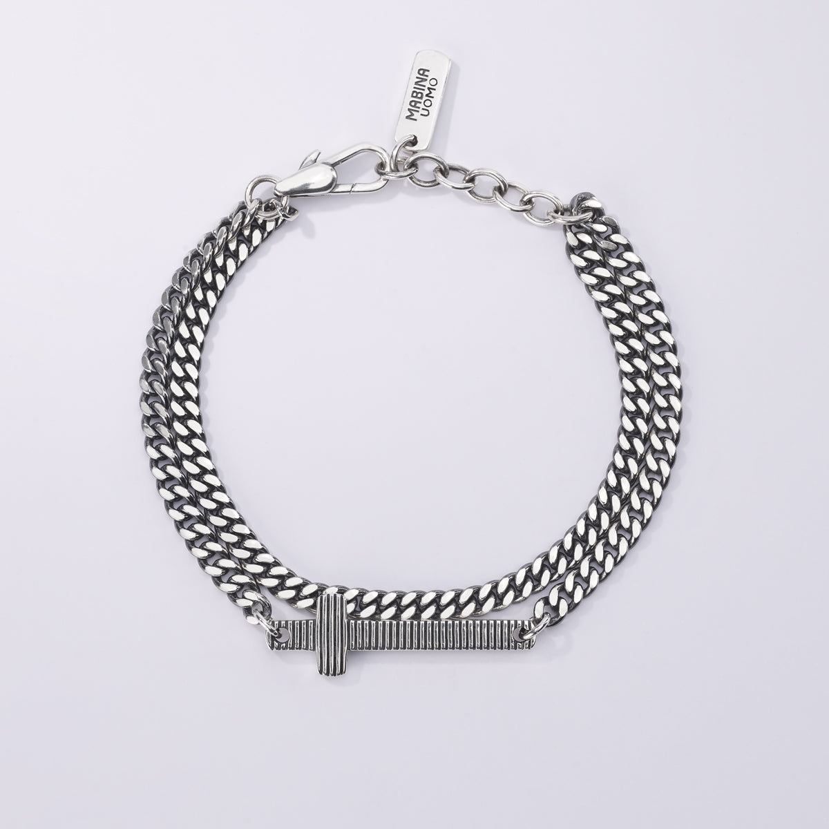 Bracciale Mabina uomo multichain groumette con croce rigata