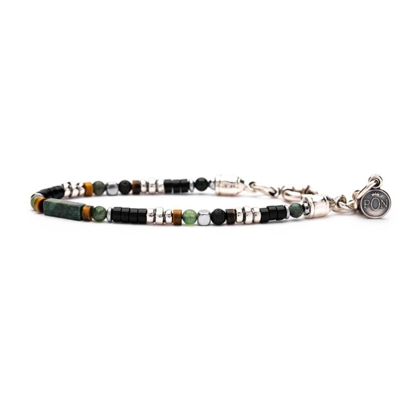 Bracciale Portonovo uomo pietre naturali agata verde e pietra lavica