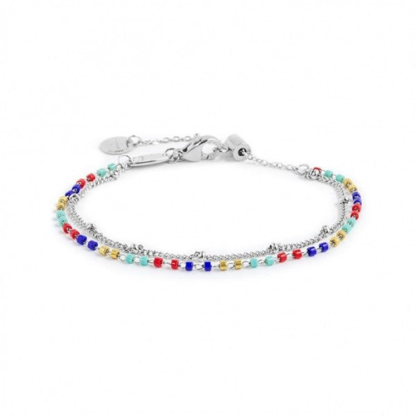 BRACCIALE DOPPIA CATENA GRUMETTA CON SFERE E MIYUKI MULTICOLORE ACCIAIO