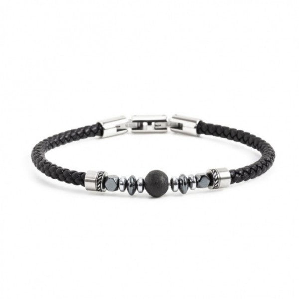 Bracciale Marlù uomo ecopelle nera sfera