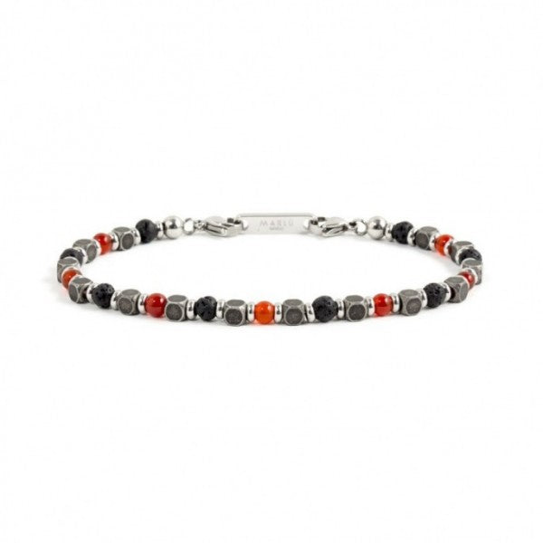 Bracciale Marlù uomo pietra arancio nero e acciaio