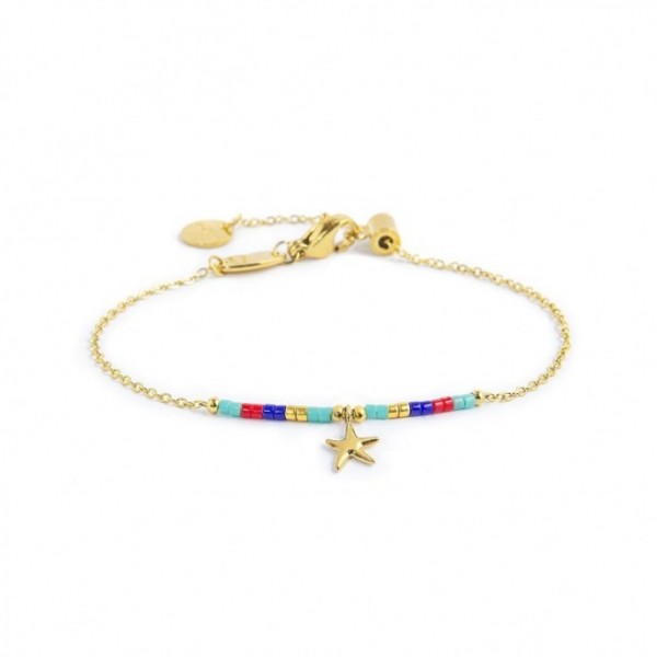 BRACCIALE STELLA MARINA PENDENTE E MIYUKI MULTICOLORE PVD ORO