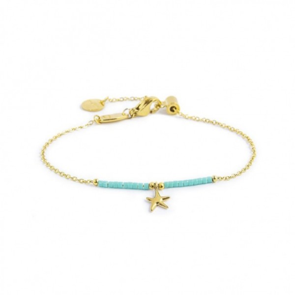 BRACCIALE STELLA MARINA PENDENTE E MIYUKI TURCHESI PVD ORO