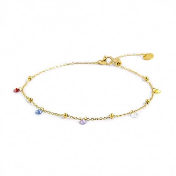 CAVIGLIERA MARLù CON CRISTALLI COLORATI E SFERE PVD ORO