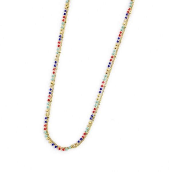 COLLANA MARLU' DONNA CATENA GRUMETTA E MIYUKI MULTICOLORE PVD ORO