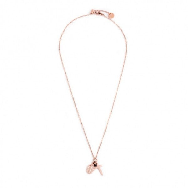 Collana Marlù donna pendente Croce e Madonna PVD Rosè