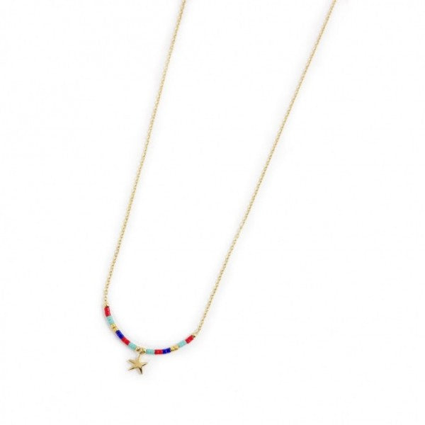 COLLANA MARLU' DONNA STELLA MARINA PENDENTE E MIYUKI MULTICOLORE PVD ORO