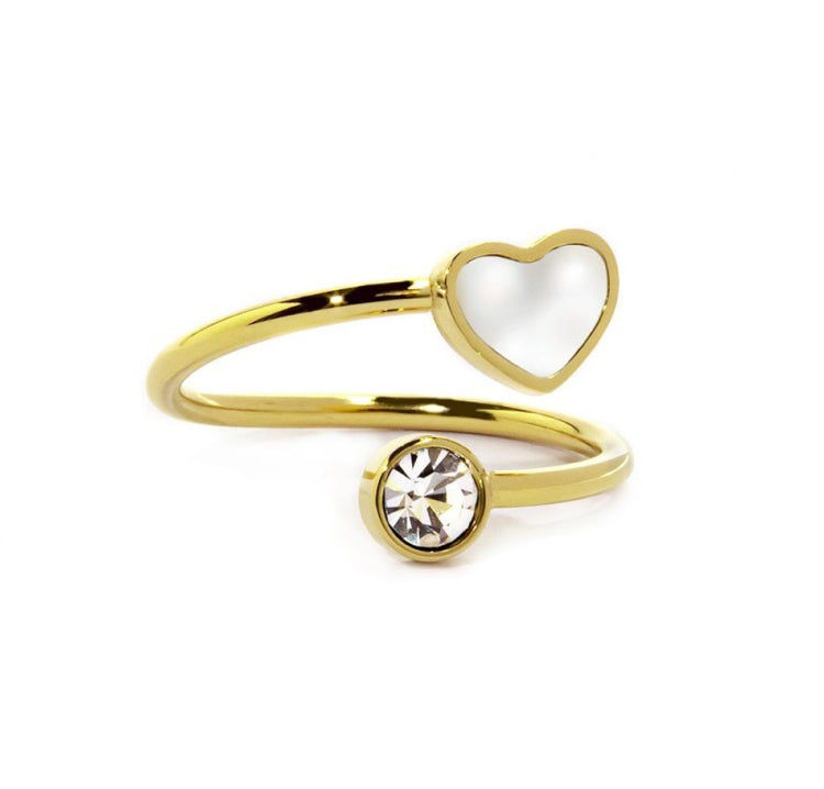 ANELLO MARLÙ CUORE MADREPERLA E CRISTALLI PVD ORO