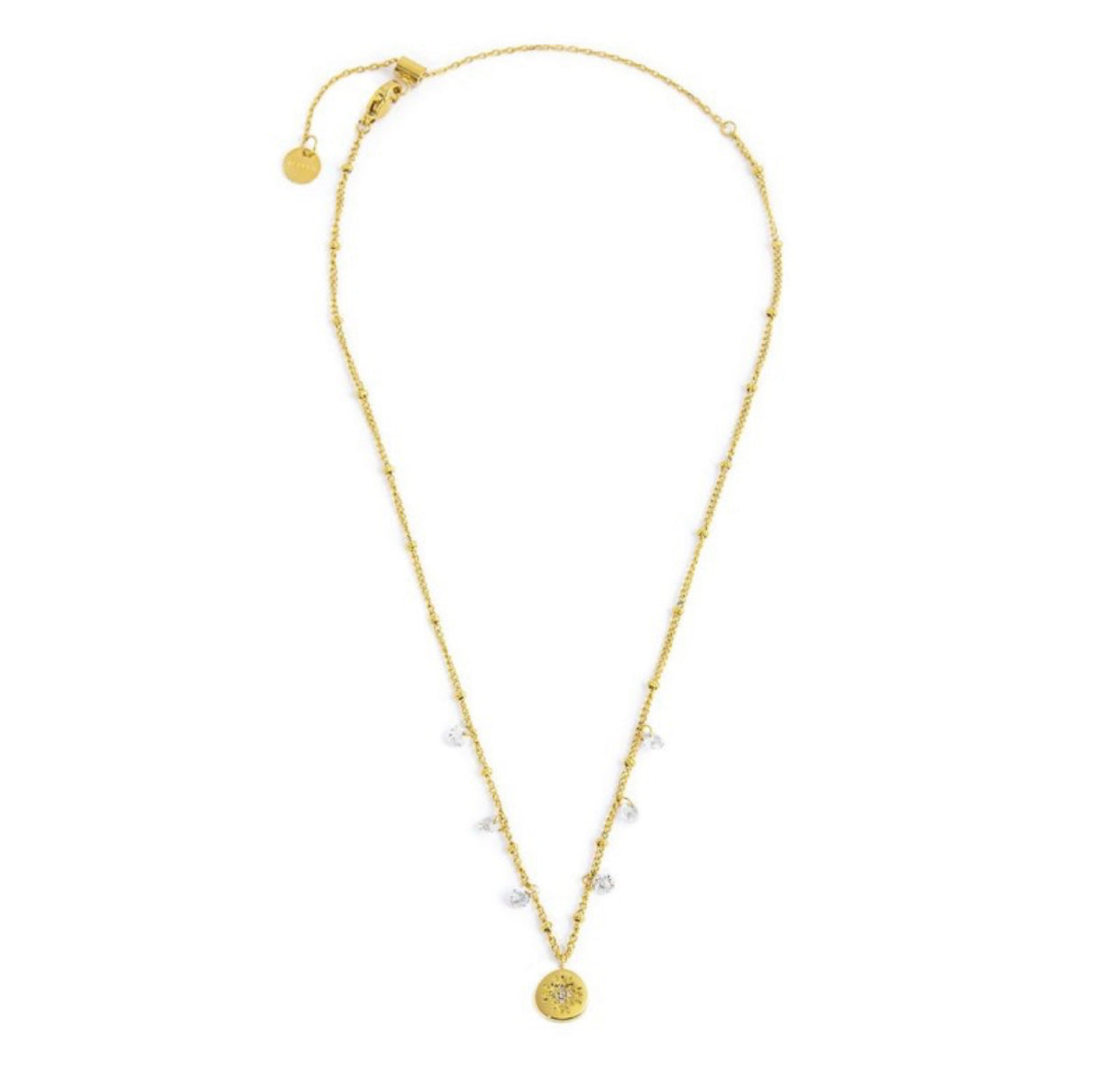 Collana Marlù donna MEDAGLIETTA PENDENTE ROSA DEI VENTI CON STRASS CATENA CON ZIRCONI E SFERE PVD ORO
