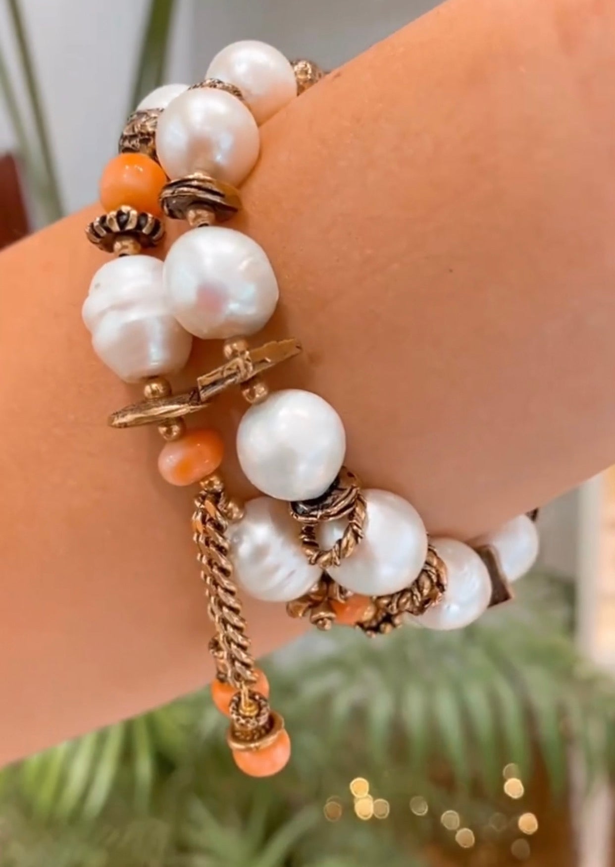 Bracciale Alcozer corallo rosa e perle